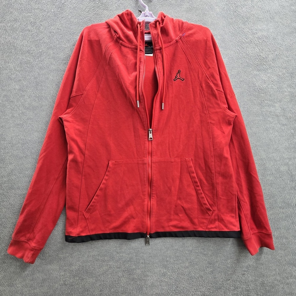 Jordan Men Hoodie M Red Embroidered Jumpman Logo Activewear Zipper Long Sleeve